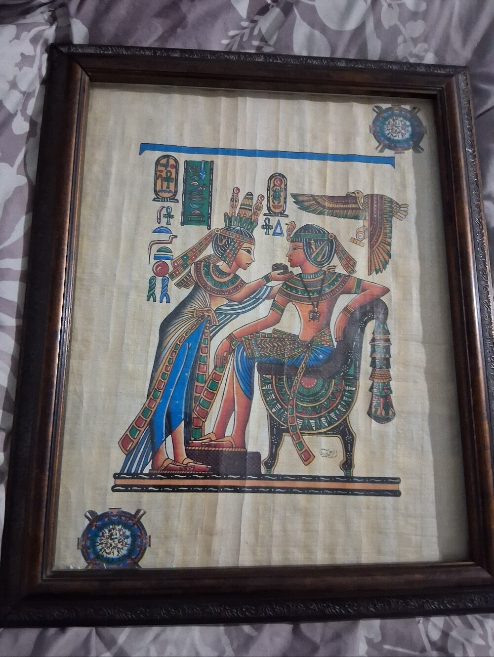 Egyptian Papyrus Wall Art Print in Blue, Green and Gold
